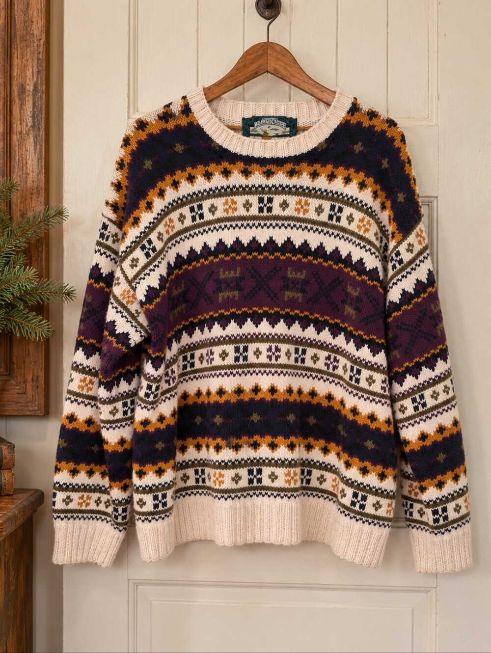 Beaver Canoe Vintage Fair Isle Sweater Unisex M 24” P2P 100% Cotton